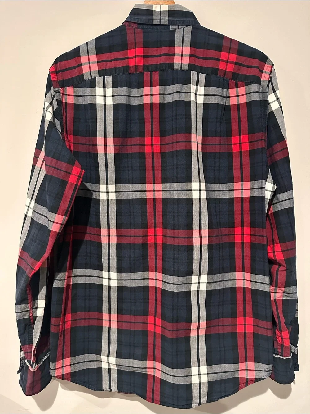 J. Crew Men's Navy and Red Plaid Button-Down Shirt